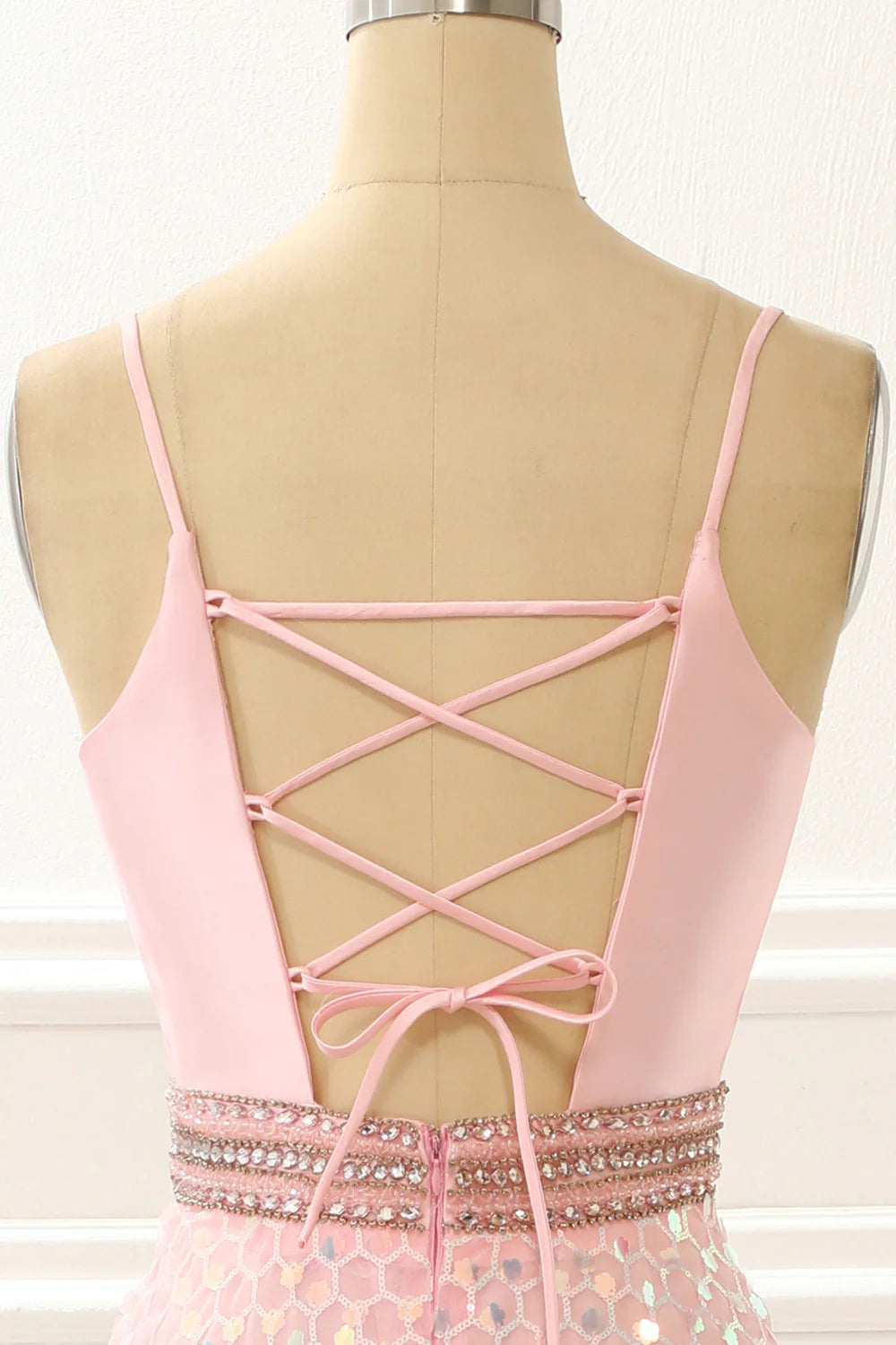 Spaghetti Straps A Line V Neck Prom Dress With Beading