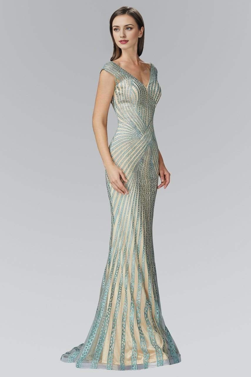 Radial Beaded Mesh Sheath Gown