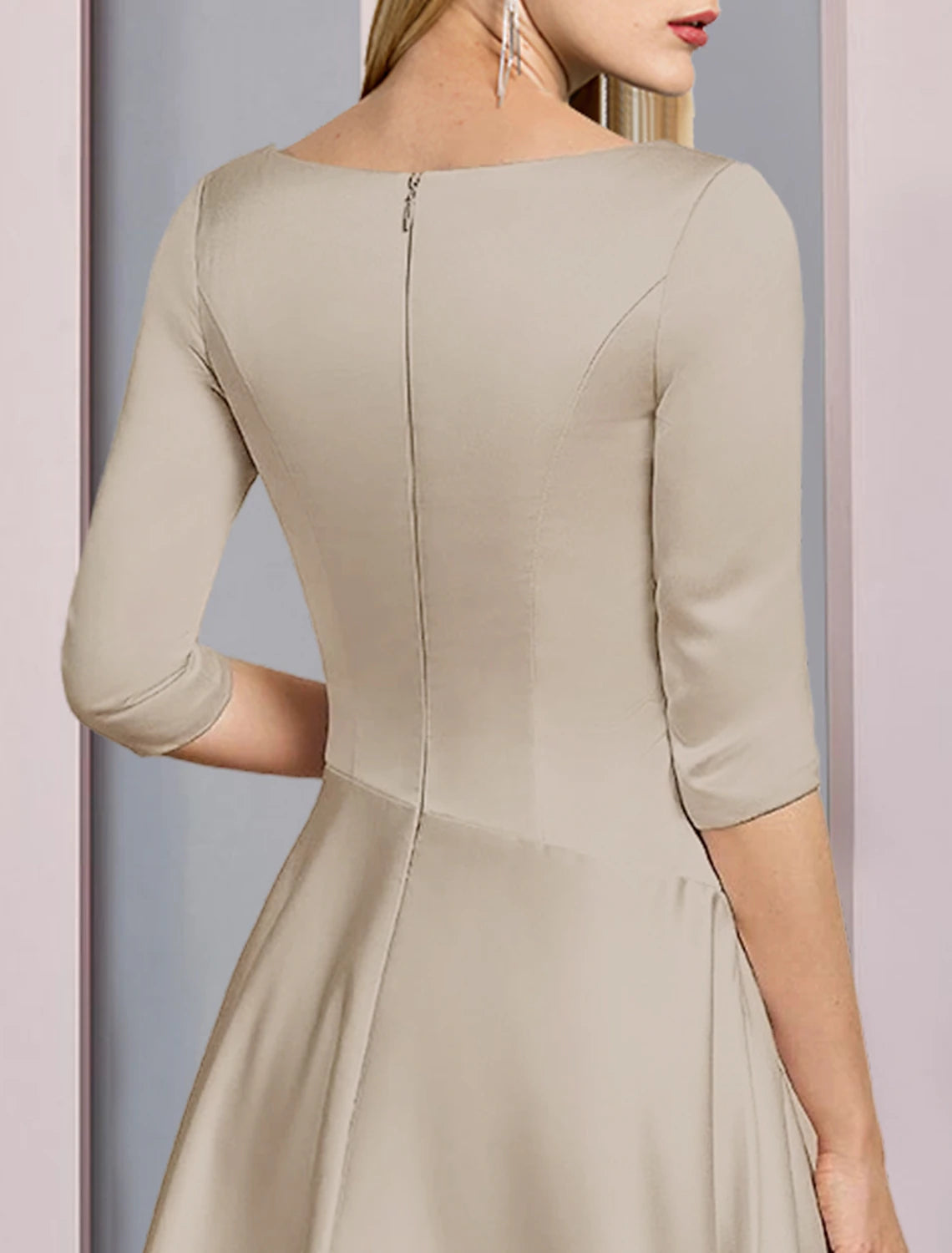 Robe mère de la mariée Weitese coupe A-Line, style vintage, grande taille, élégante, formelle, manches 3/4, en satin, col en V, longueur thé, avec plis