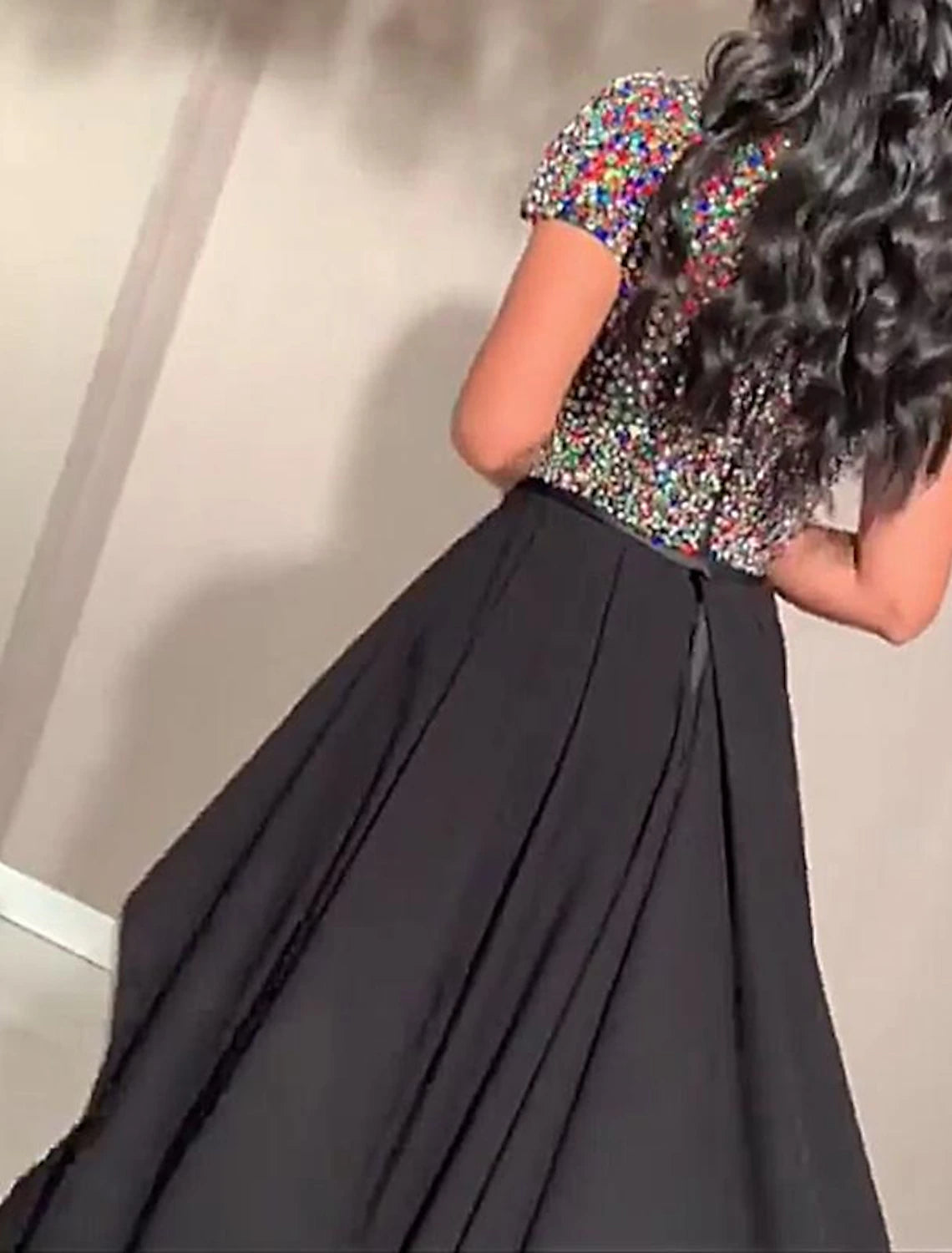 Weitese Women's Black Sequin Dress Prom Dress Party Dress Sparkly Dress Long Dress Maxi Dress Black Short Sleeve Color Block Summer Spring Fall Turtleneck Fashion Evening