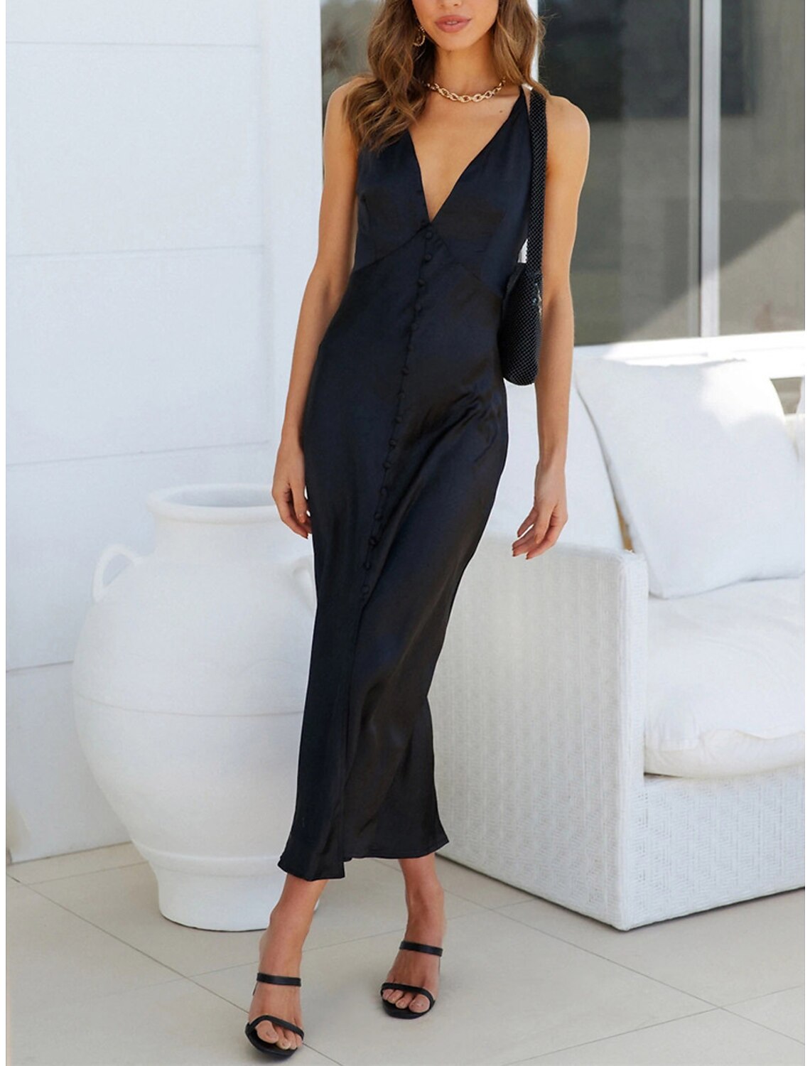 Weitese Women's Prom Dress Party Dress Wedding Guest Dress Long Dress Maxi Dress Black Light Blue Sleeveless Plain Backless Summer Spring Fall Spaghetti Strap Elegant Wedding Guest Evening Party Vacation