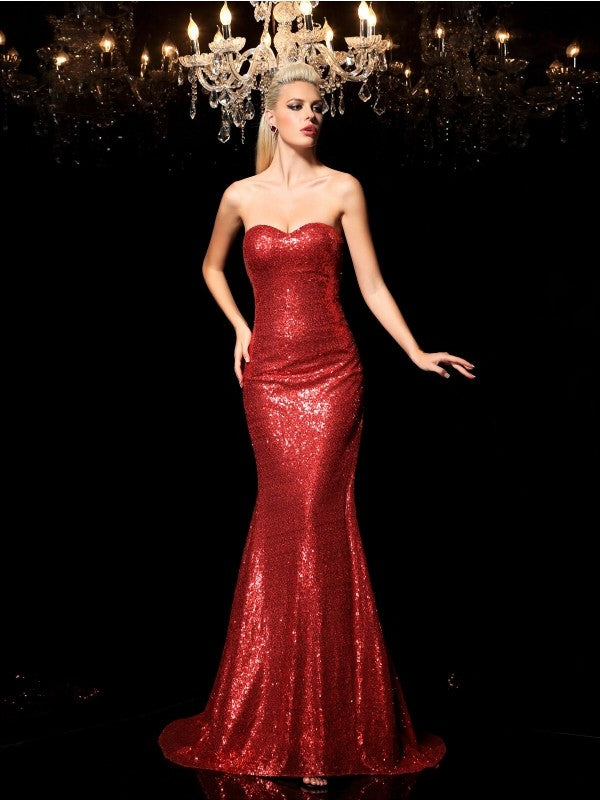 Weitese Sheath/Column Sweetheart Sequin Sleeveless Long Sequins Dresses