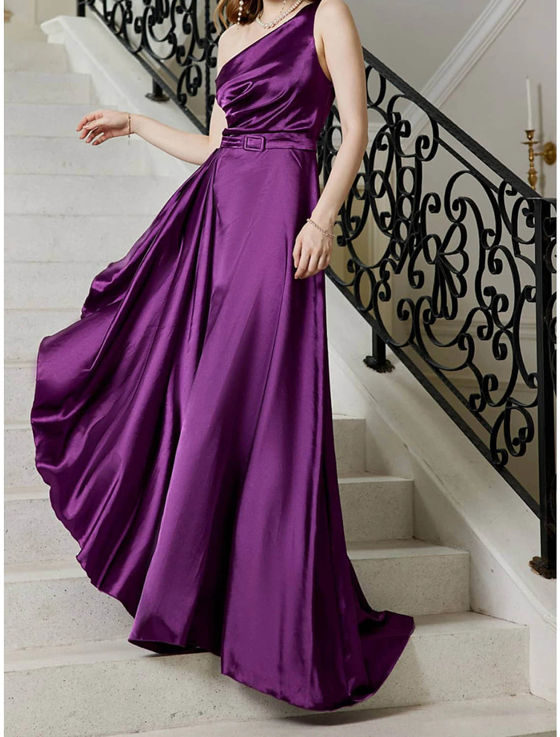 Women's Party Dress New Year's Eve Dress Wedding Guest Dress Formal Dress Long Dress Maxi Dress Red Blue Purple Sleeveless Ruched Spring Fall Winter One Shoulder Winter Dress