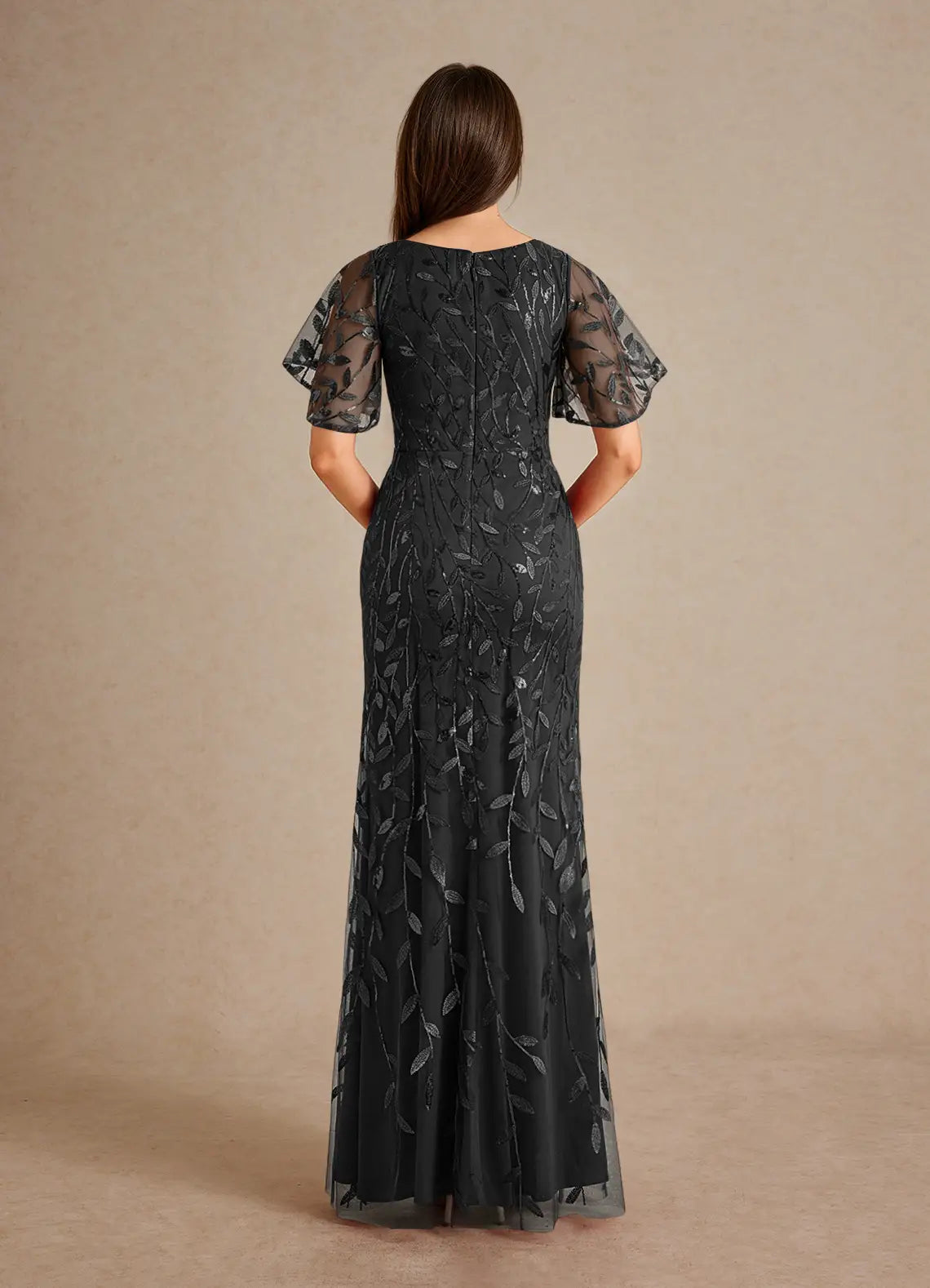Weitese Dress Champagne Sheath Sequins Mother of the Groom Dresses Elegant V-Neck Flutter Sleeves Tulle Evening Dress