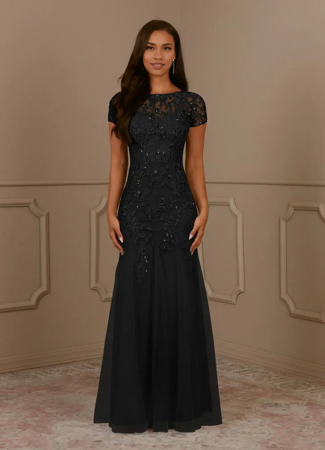 Weitese Dress Mermaid Scoop Sequins Vintage Lace Tulle Mother of the Groom Dresses Elegant Cap Sleeves Beaded Evening Dress