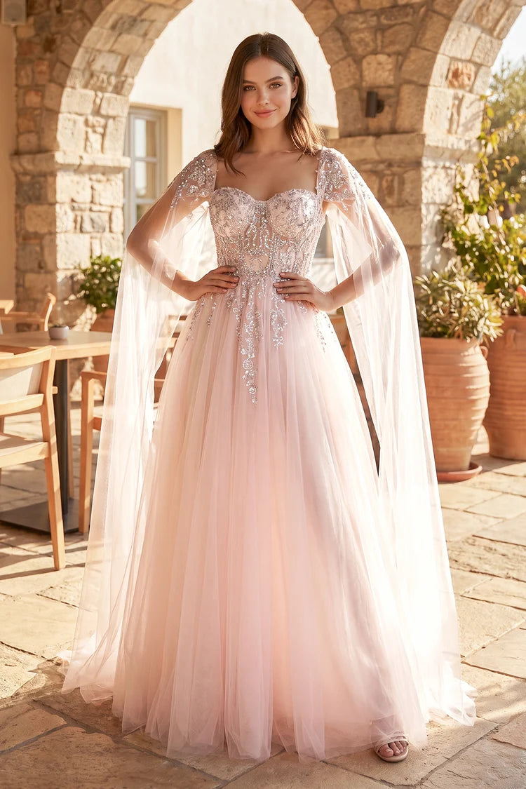 Blushing Pink Tulle A-Line Sweetheart Lace-up Floor-Length Dress