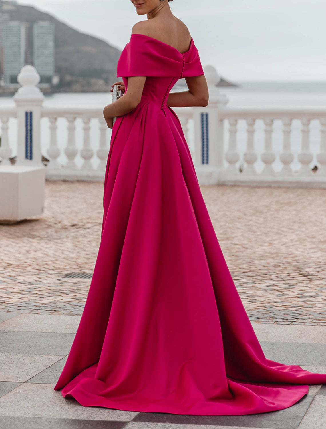 A-Line Evening Gown Party Dress Celebrity Style Dress Formal Wedding Court Train Sleeveless Off Shoulder Bridesmaid Dress Satin