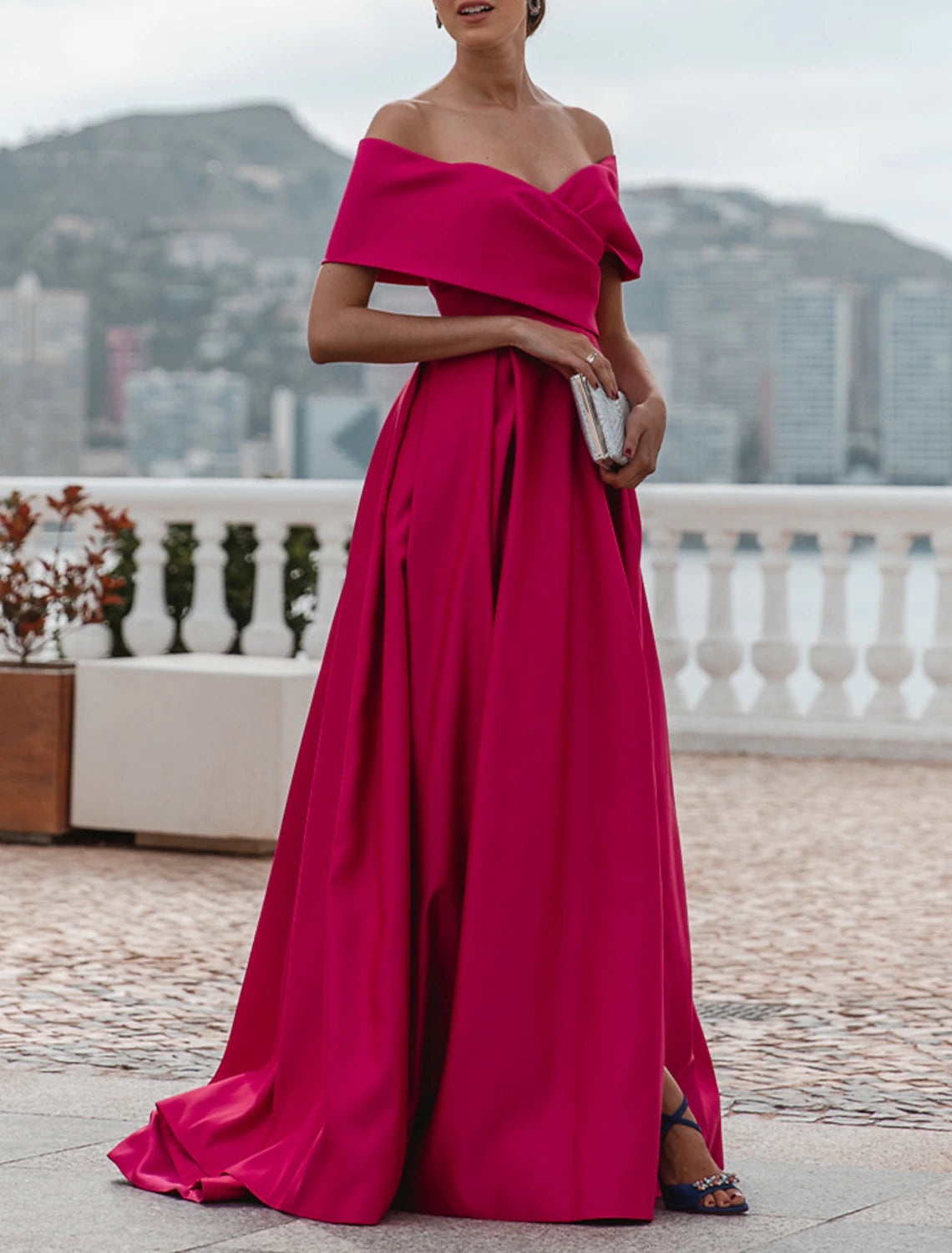 A-Line Evening Gown Party Dress Celebrity Style Dress Formal Wedding Court Train Sleeveless Off Shoulder Bridesmaid Dress Satin