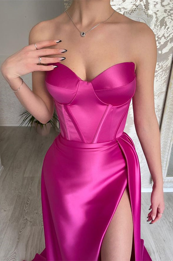 Elegant Hot Pink Online Sweetheart Split Prom Dress With Sleeveless