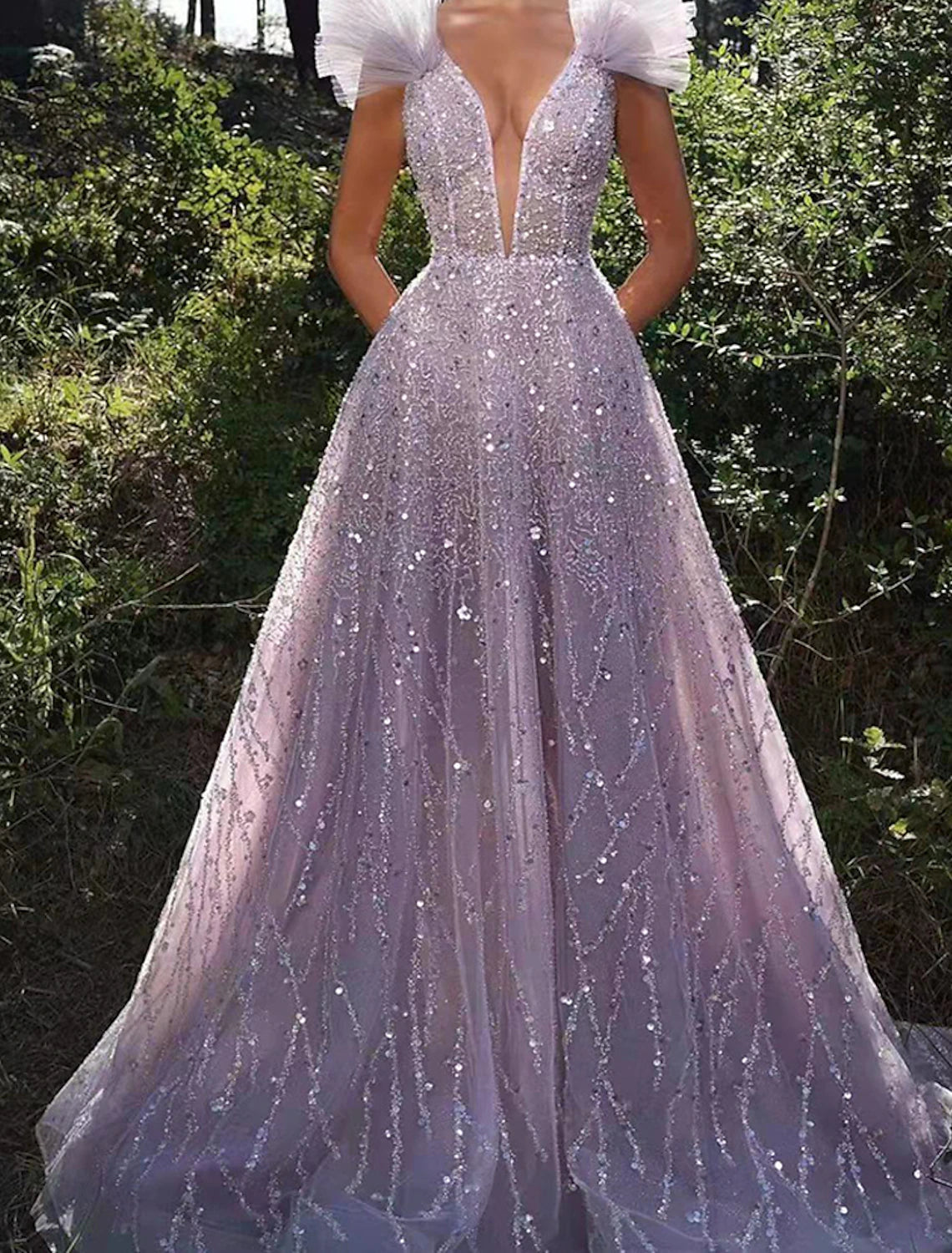 A-Line Evening Dresses Sparkle & Shine Dress Formal Wedding Party Floor Length Sleeveless V Neck Sequined Backless