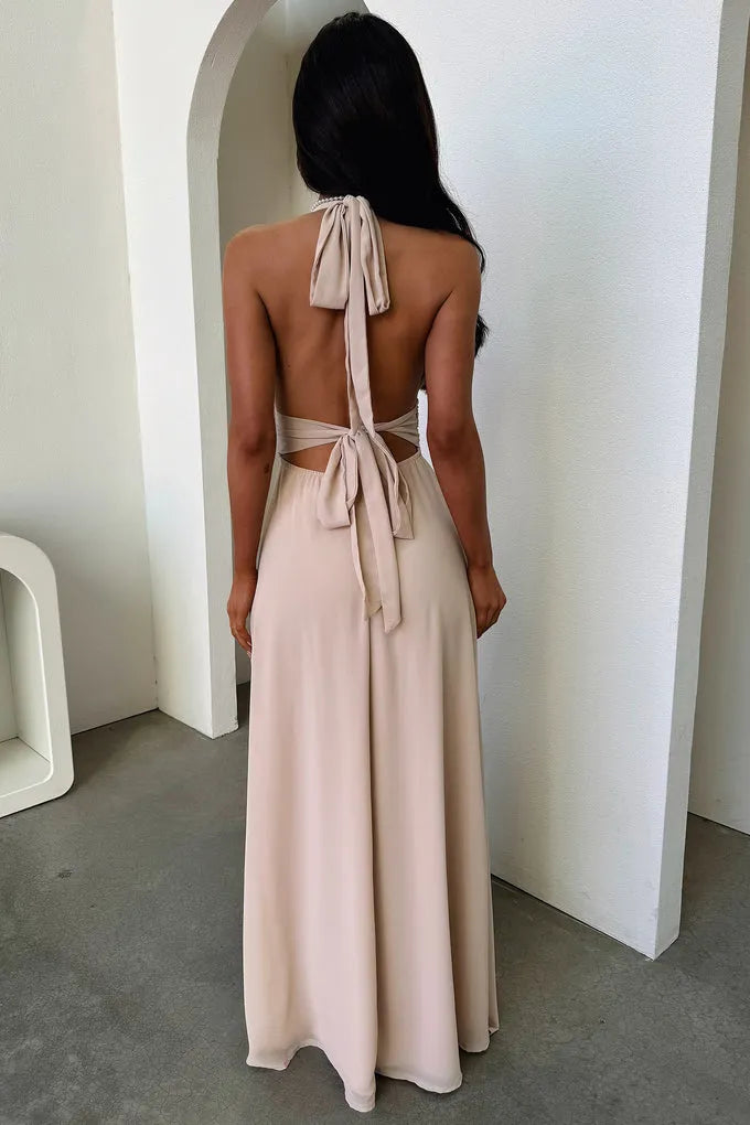Sexy Sheath V Neck Sleeveless Satin Backless Floor-Length Prom Dress