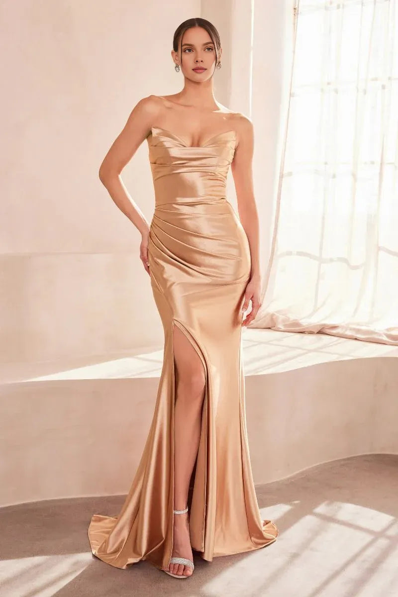 Weitese Dress Strapless Fitted Slit Long Formal Evening Mermaid/Trumpet Sweep/Brush Train Prom Dress