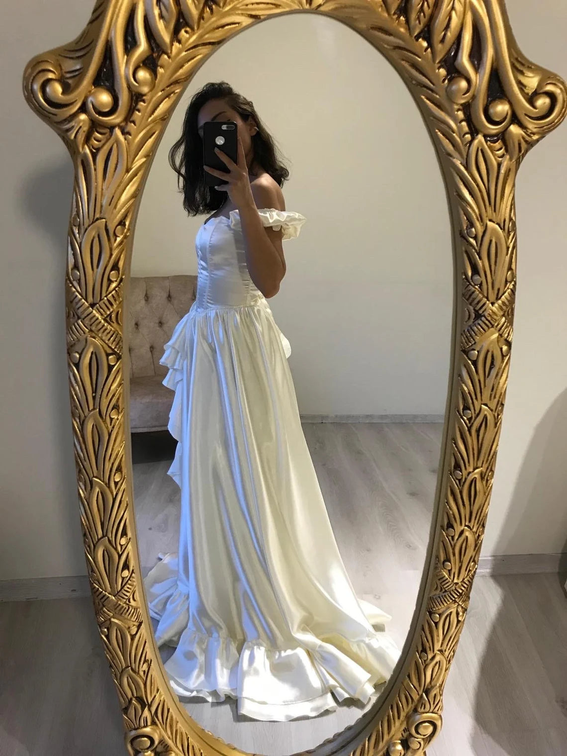 Robe de soirée de bal, style princesse, coupe trapèze, élégante, volants sur les côtés, longueur au sol, col carré 