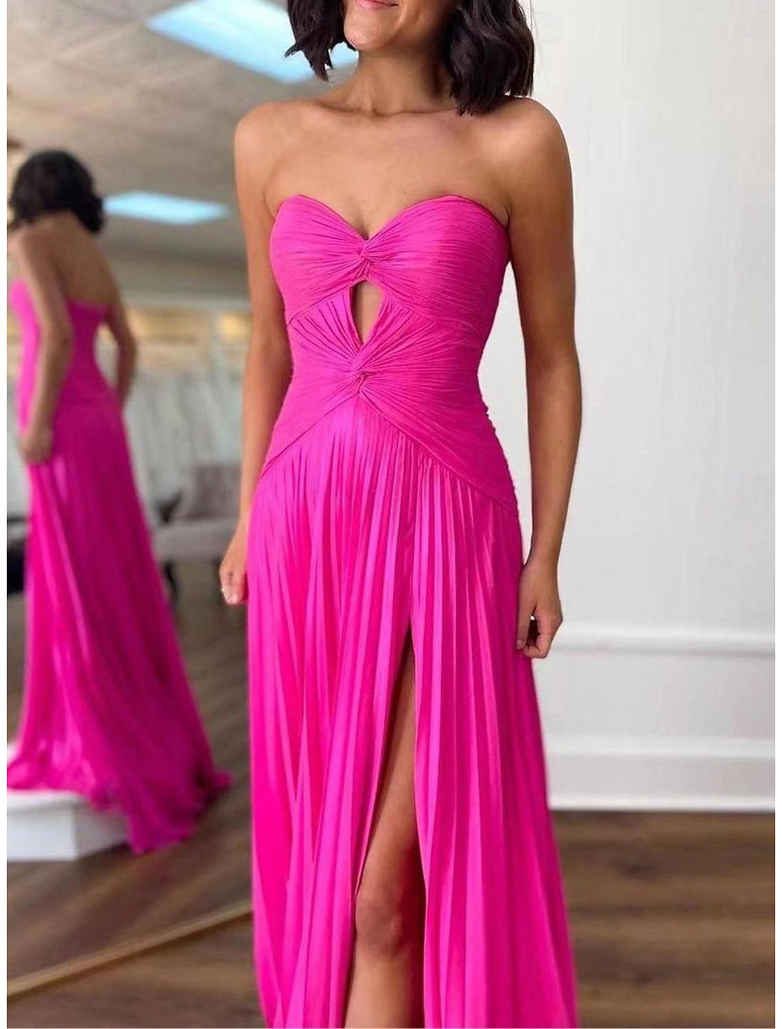 Vestidos de fiesta de corte A, vestido de fiesta, cola larga, sin mangas, sin tirantes, satén