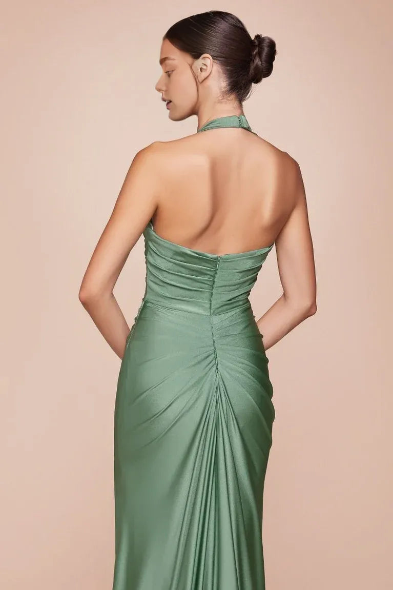 Robe Weitese en satin noir, col licou et coupe sirène pour une robe de bal élégante et intemporelle 