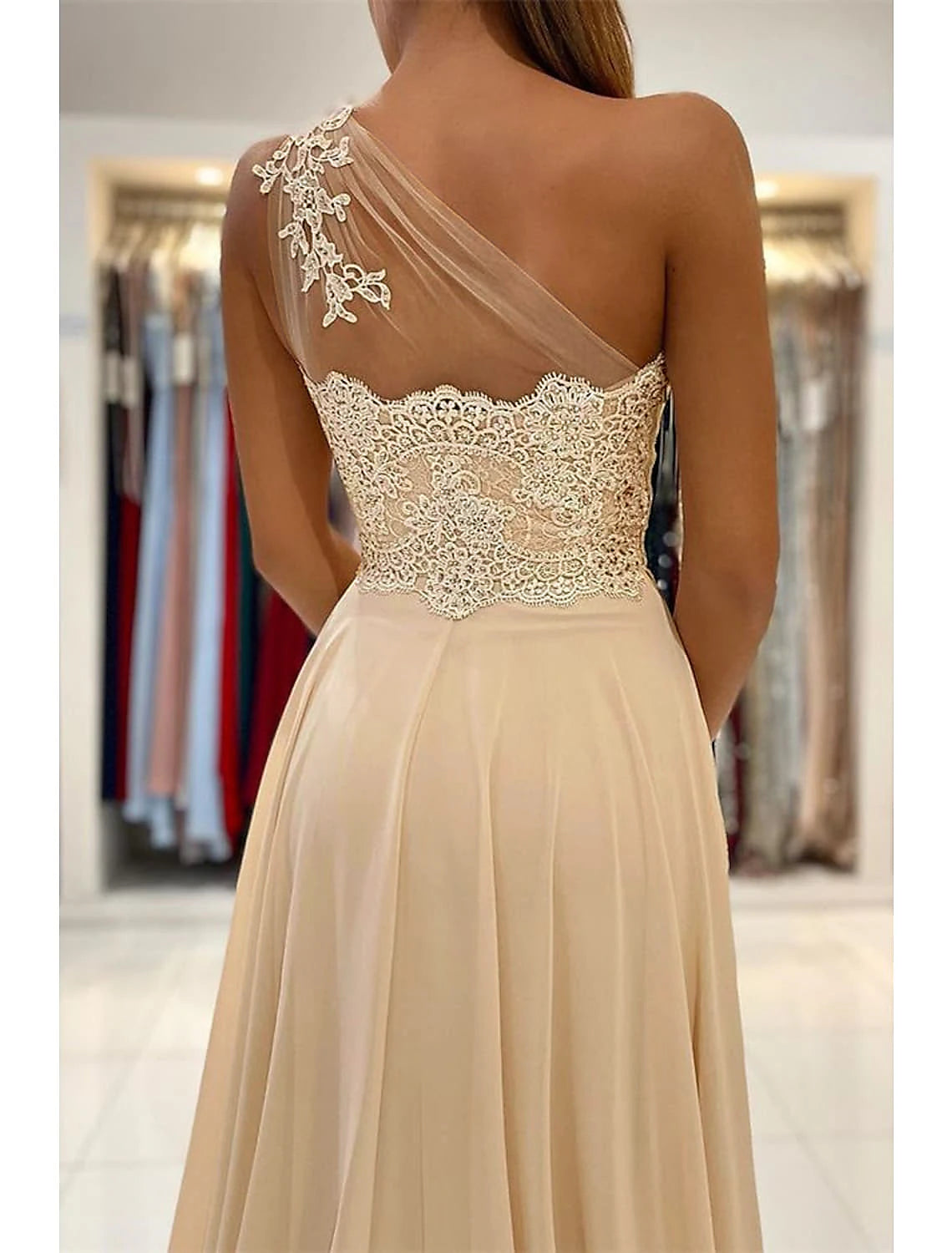 A-Line Evening Dresses Sexy Dress Formal Wedding Guest Court Train Sleeveless One Shoulder Chiffon