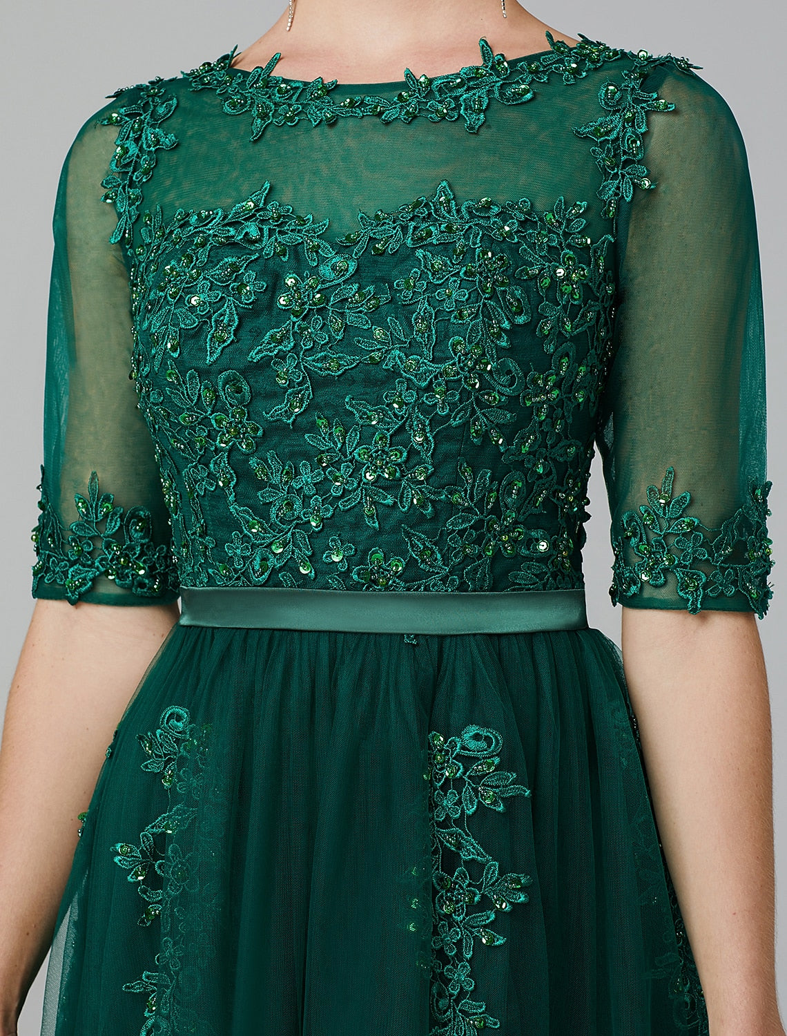 Weitese A-LineMother of the Bride Dresses Christmas Red Green Dress Formal Evening Kentucky Derby Tea Length Sleeveless Illusion Neck Fall Wedding Guest Lace Over Tulle with Sequin Appliques