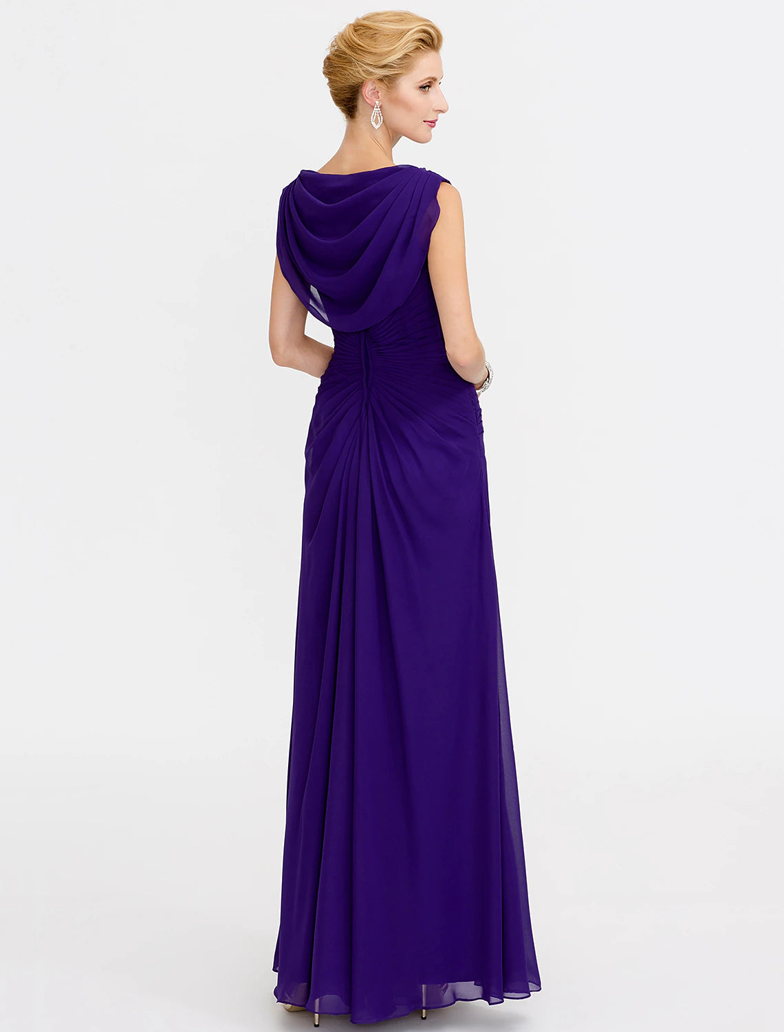 Weitese Sheath / Column Mother of the Bride Dress Color Block Lace Up Cowl Neck Ankle Length Chiffon Charmeuse Sleeveless with Criss Cross Beading