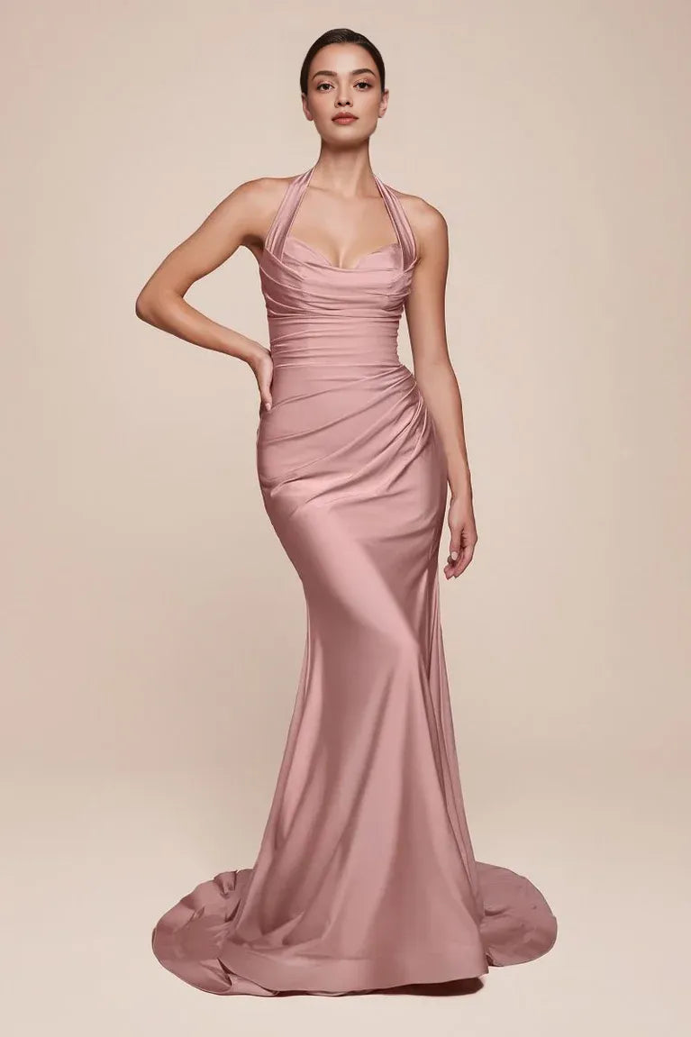 Robe Weitese en satin noir, col licou et coupe sirène pour une robe de bal élégante et intemporelle 