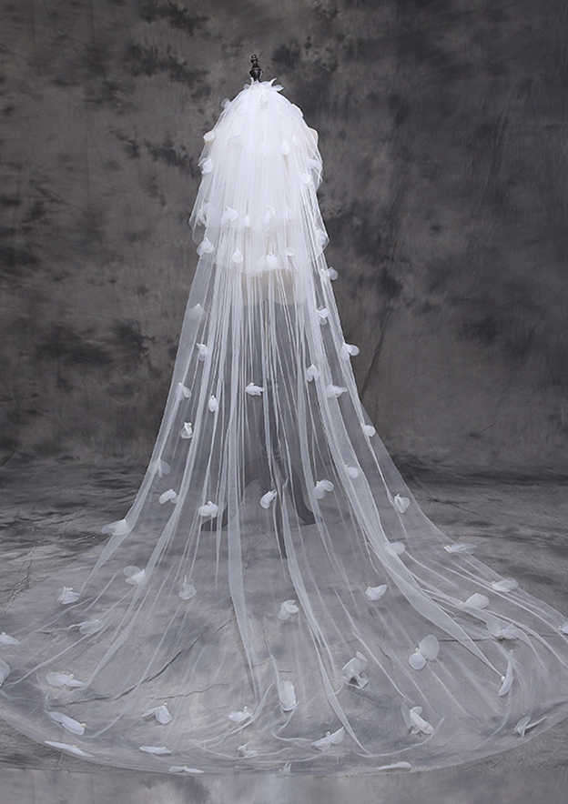 Three-tier Cathedral Bridal Veils With Faux Pearl Petal
