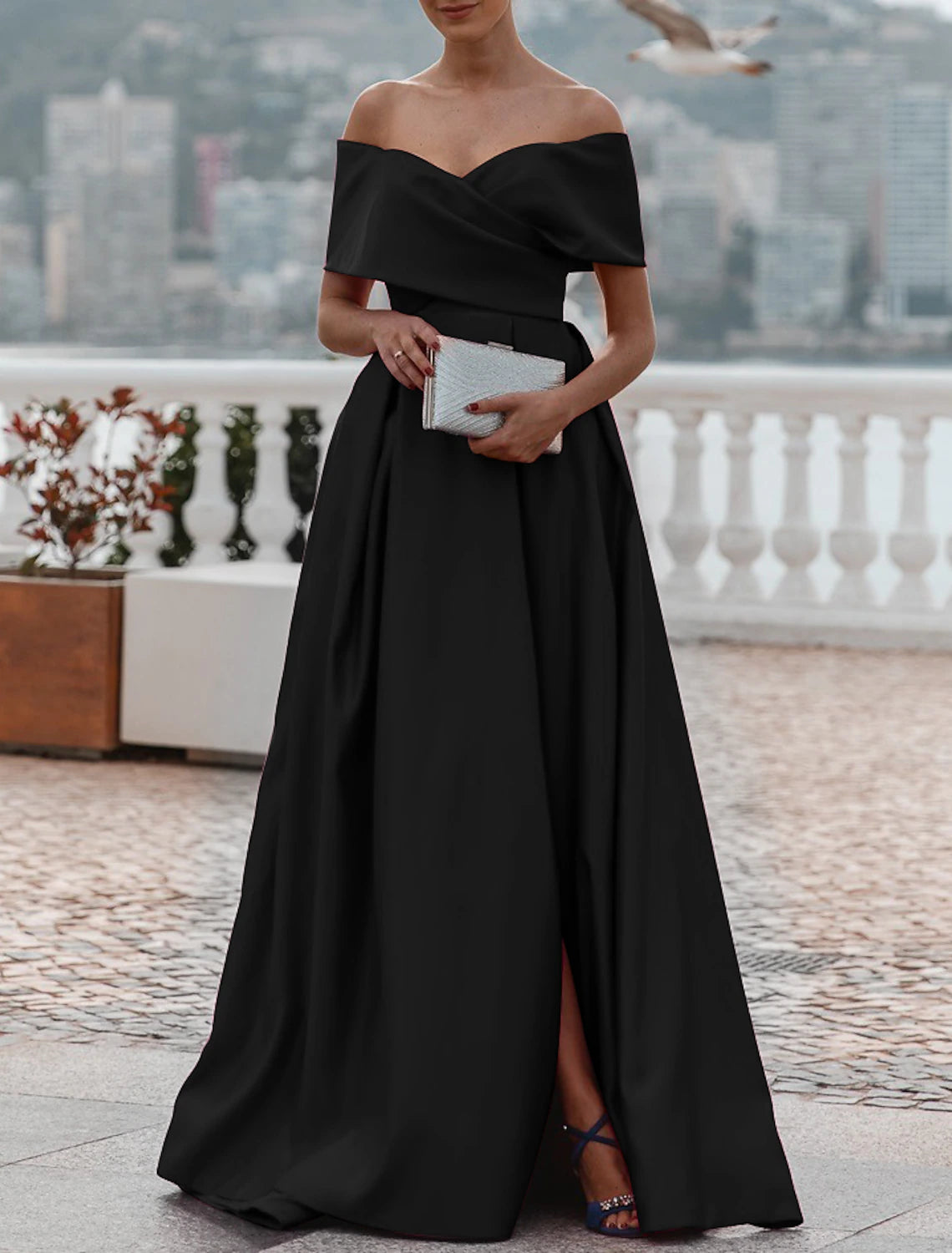 A-Line Evening Gown Party Dress Celebrity Style Dress Formal Wedding Court Train Sleeveless Off Shoulder Bridesmaid Dress Satin