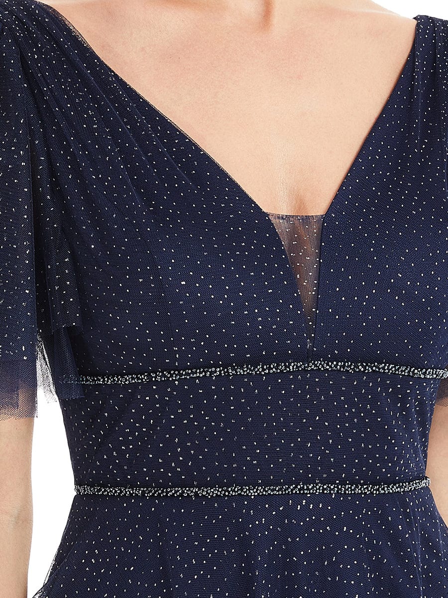 Vestido de noche romántico de tul con escote en V y mangas con volantes de Weitese