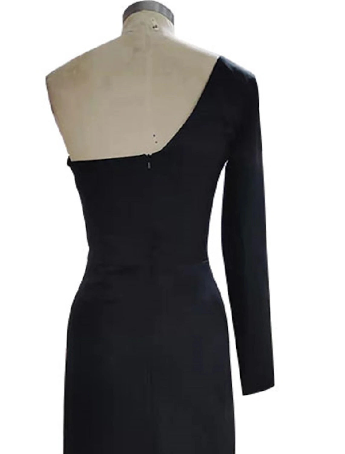 Weitese Sheath / Column Evening Gown Elegant Black Dress Prom Floor Length Long Sleeve One Shoulder Fall Wedding Guest Stretch Fabric with Sleek Slit Pure Color