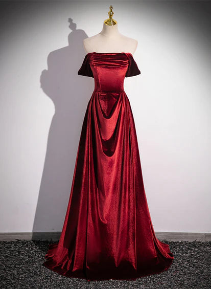 Wine Red Velvet Floor Length Long Formal Dress
