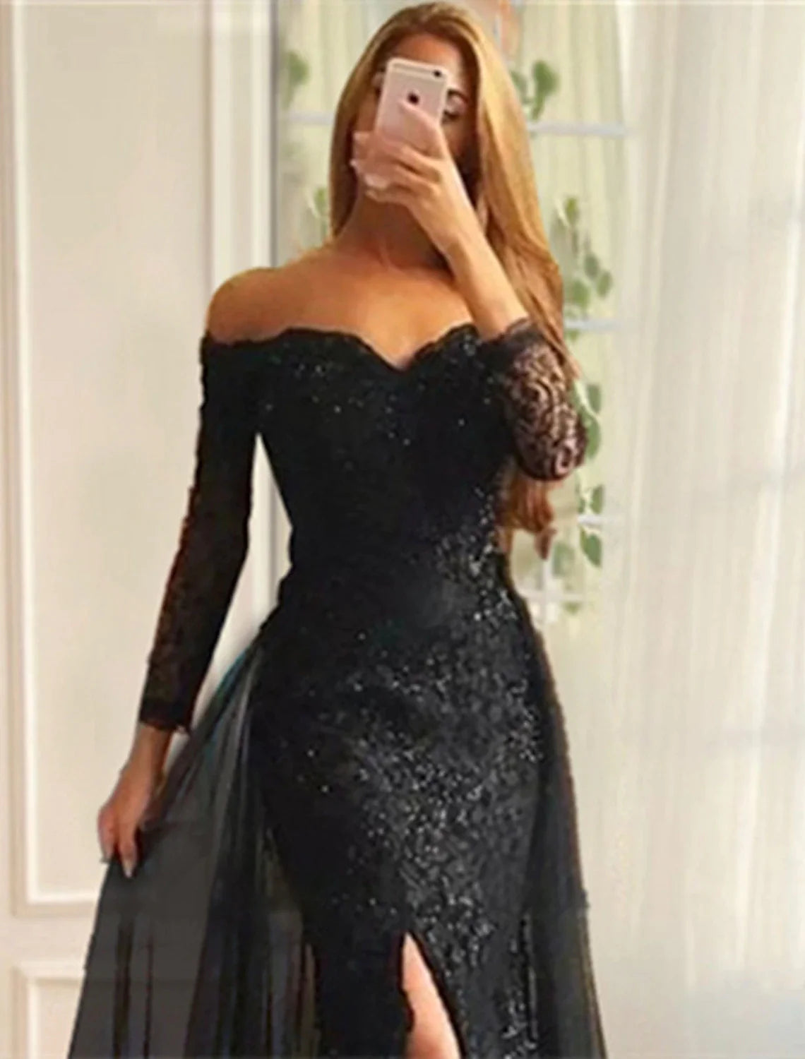 Evening Gown Floral Carnival Dress Formal Wedding Sweep / Brush Train Long Sleeve Off Shoulder Fall Wedding Reception Chiffon with Slit Appliques