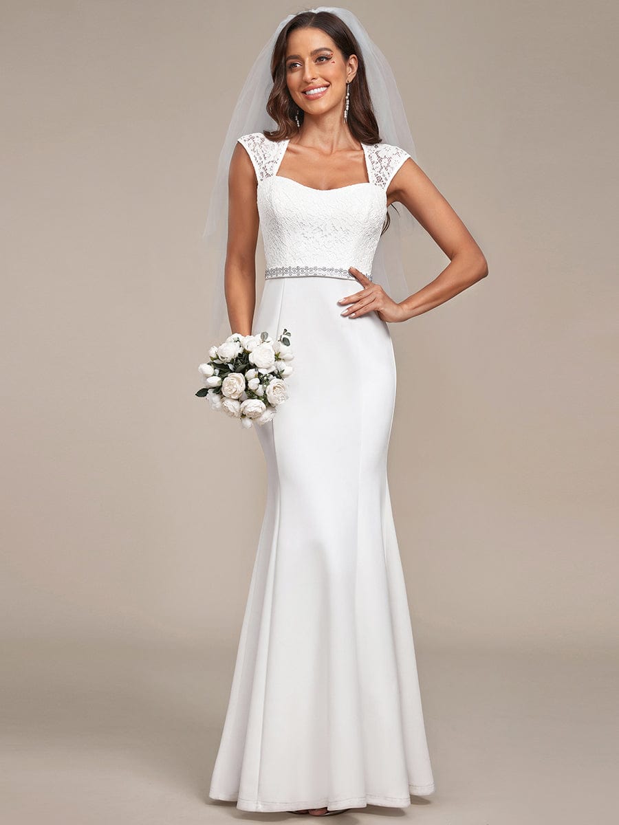 Weitese Simple Cap Sleeve Sweetheart Mermaid Style Wedding Dress/No Veils