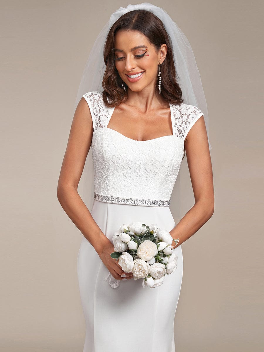 Weitese Simple Cap Sleeve Sweetheart Mermaid Style Wedding Dress/No Veils