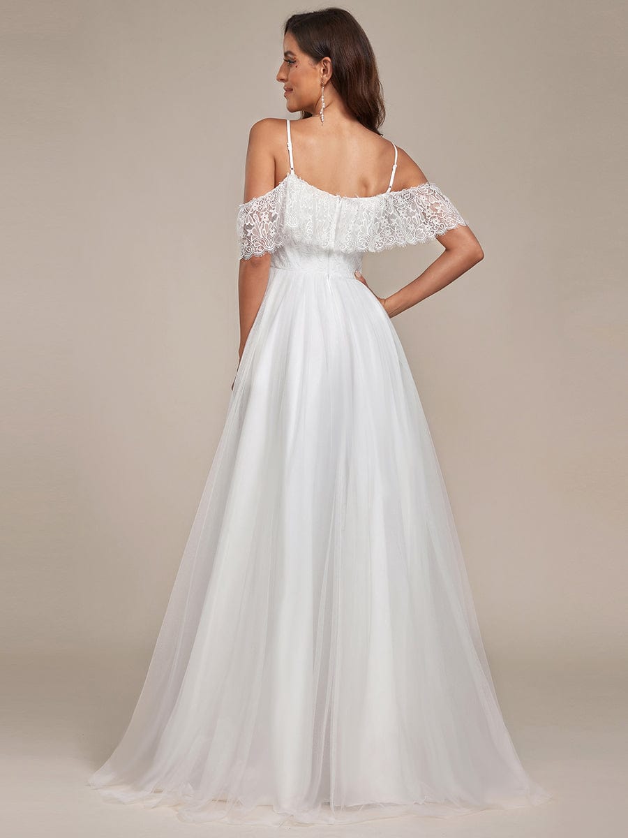 Weitese Cold Shoulder Lace High-Low No Veils Wedding Dress