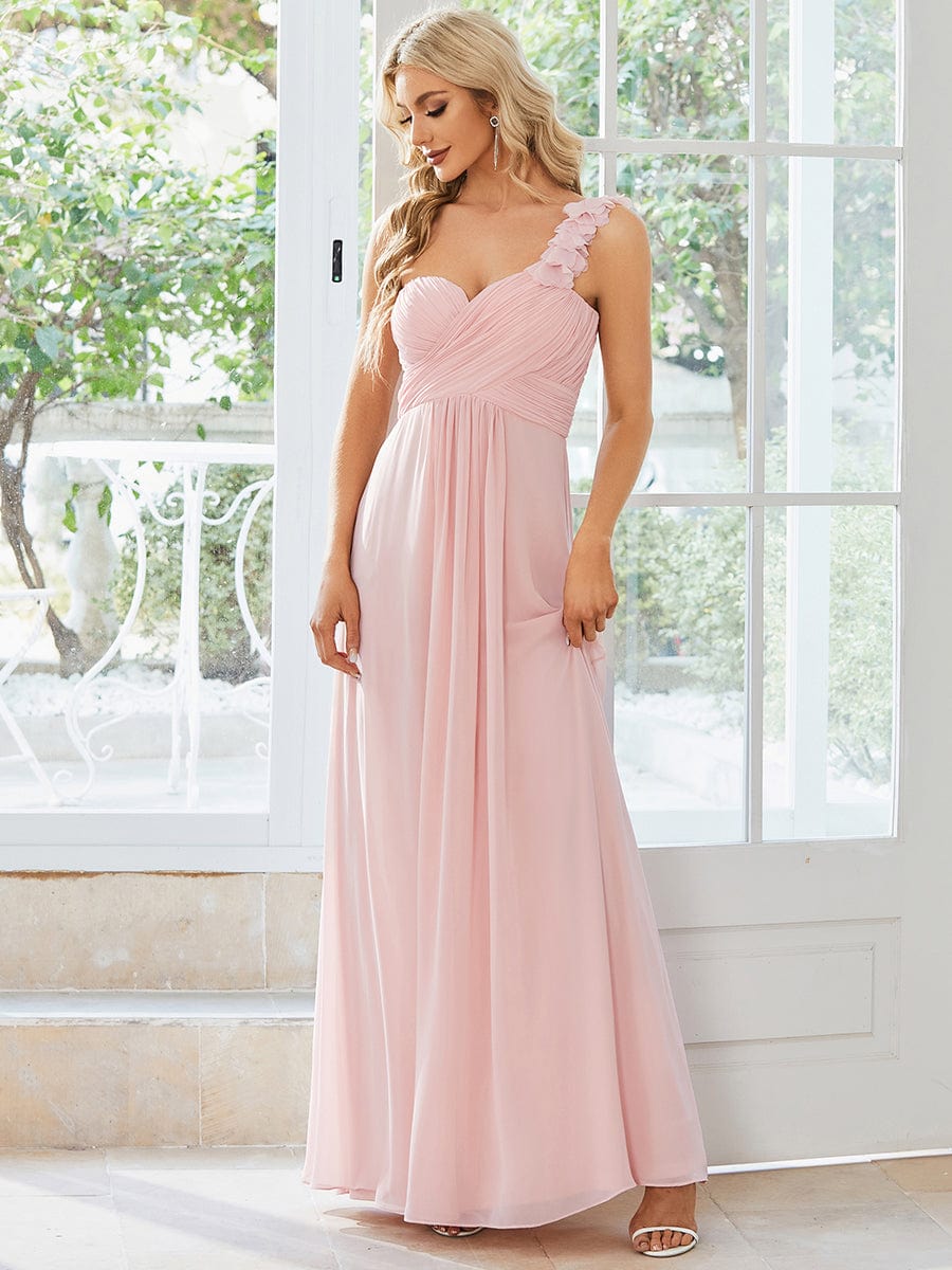 Weitese Sweet Pleated Bodice One Shoulder Chiffon Bridesmaid Dress
