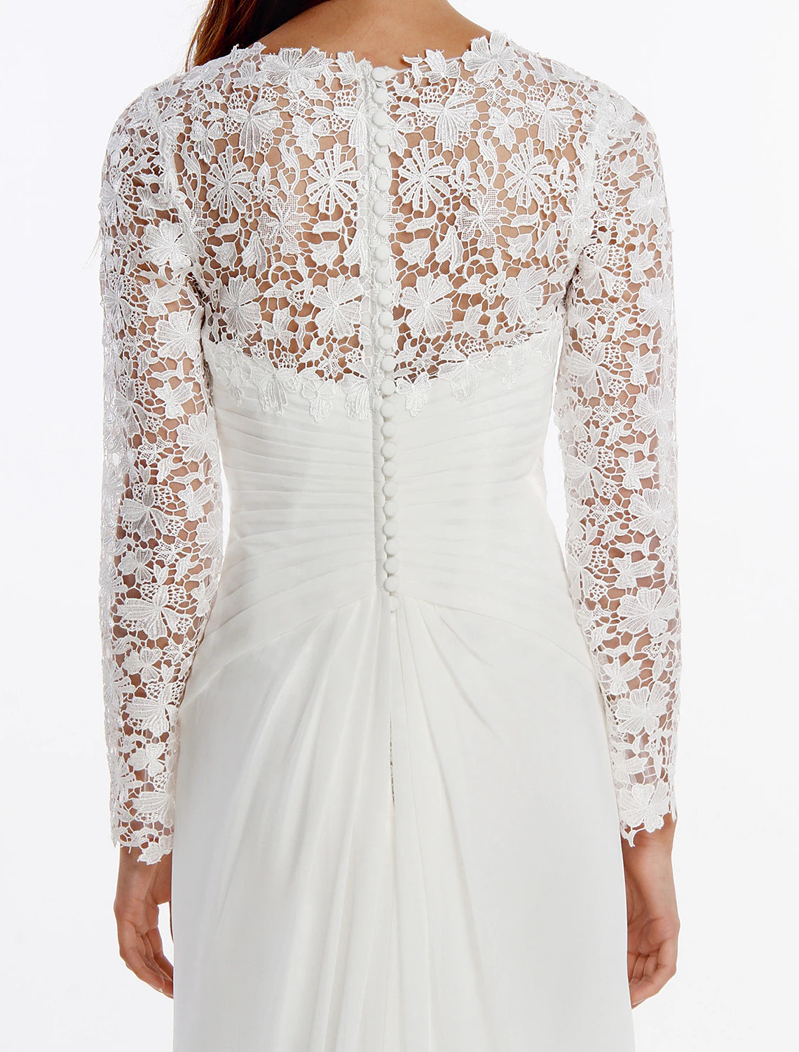 Weitese beach Boho Wedding Dresses Sheath / Column V Neck Long Sleeve Sweep / Brush Train Chiffon Bridal Gowns With Lace Buttons