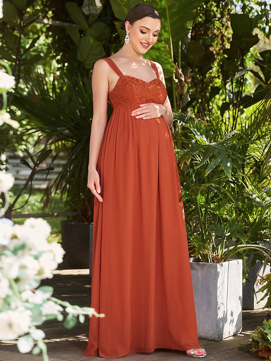 Weitese Empire Waist Floral Lace Chiffon Maternity Dress