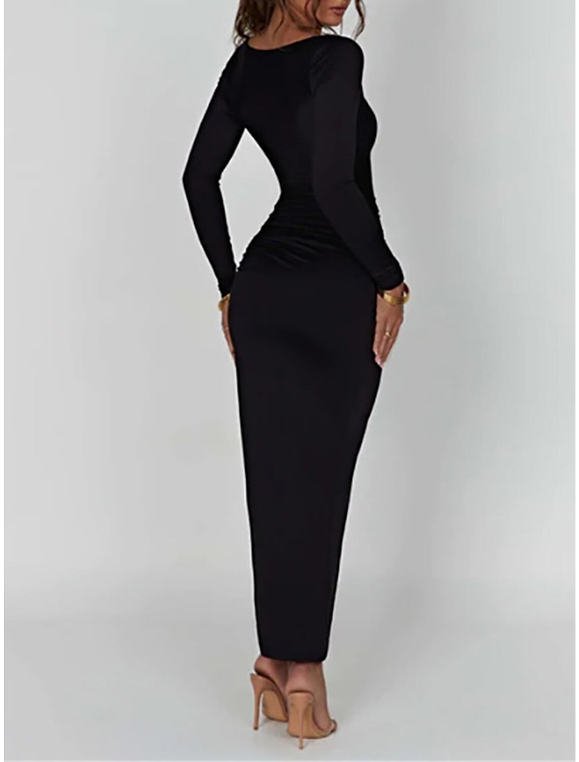 Women's Prom Dress Party Dress New Year's Eve Dress Wedding Guest Dress Long Dress Maxi Dress Black Red Long Sleeve Split Spring Fall Winter Square Neck