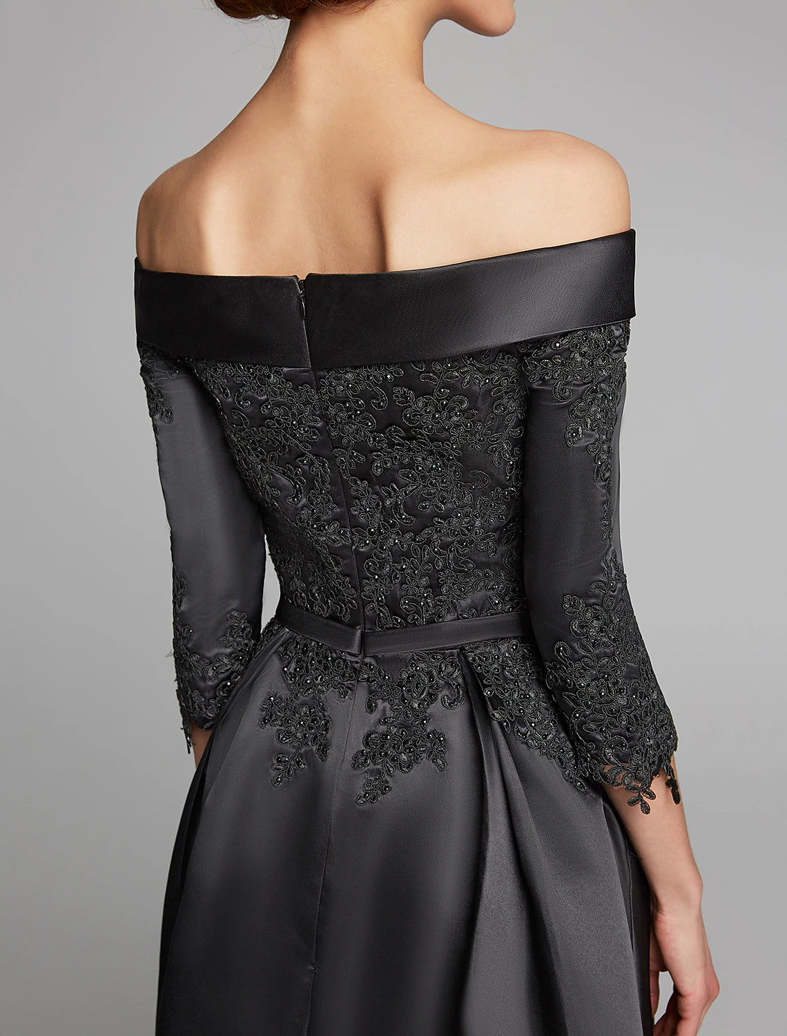 Robe de mère de la mariée Weitese coupe trapèze, grande taille, sexy, épaules dénudées, longueur thé, satin, dentelle, manches 3/4, avec ceinture/ruban en dentelle