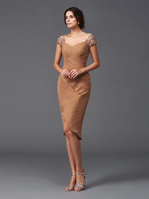 Mother of the Bride Dresses Sheath/Column Sweetheart Applique Short Sleeves High Low Chiffon