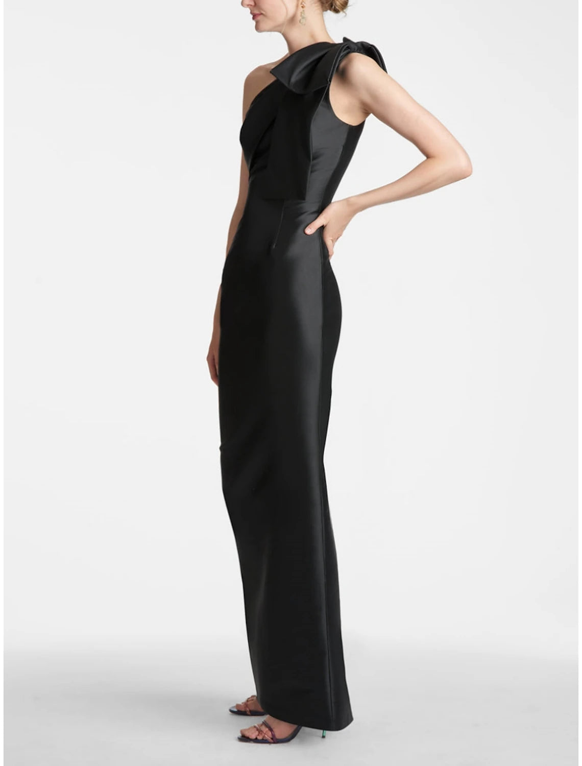 Weitese Mermaid Party Dress Evening Gown Elegant Dress Formal Fall Ankle Length Sleeveless One Shoulder Satin with Bow(s) Slit