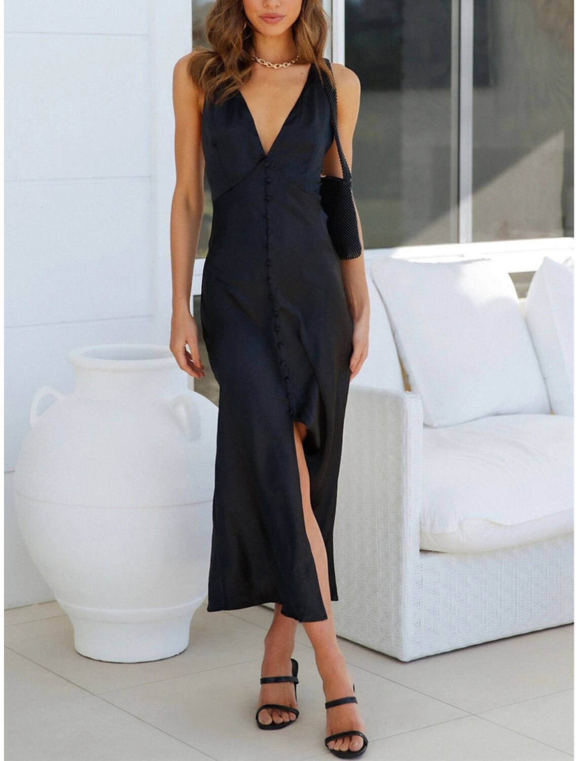 Weitese Women's Prom Dress Party Dress Wedding Guest Dress Long Dress Maxi Dress Black Light Blue Sleeveless Plain Backless Summer Spring Fall Spaghetti Strap Elegant Wedding Guest Evening Party Vacation
