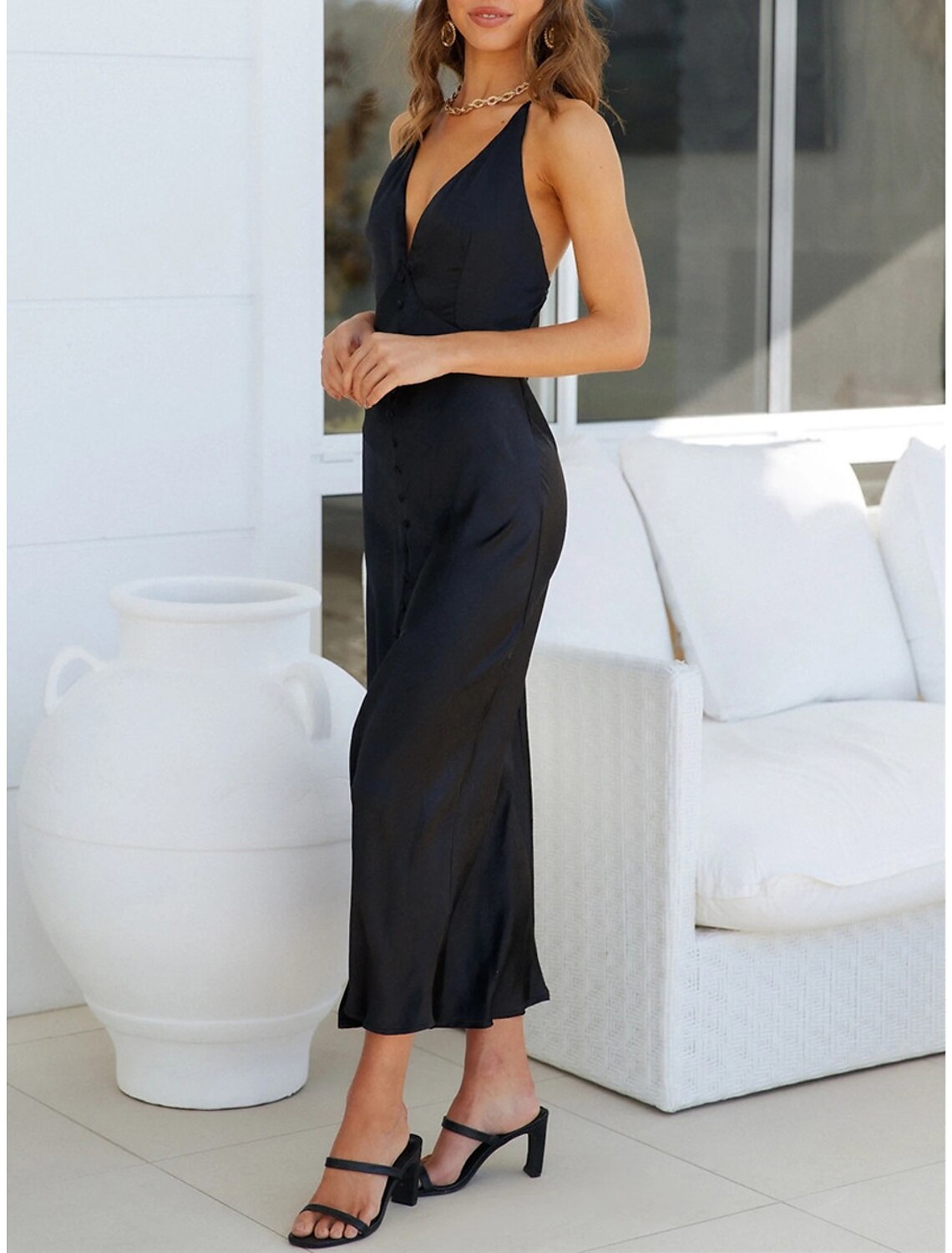 Weitese Women's Prom Dress Party Dress Wedding Guest Dress Long Dress Maxi Dress Black Light Blue Sleeveless Plain Backless Summer Spring Fall Spaghetti Strap Elegant Wedding Guest Evening Party Vacation