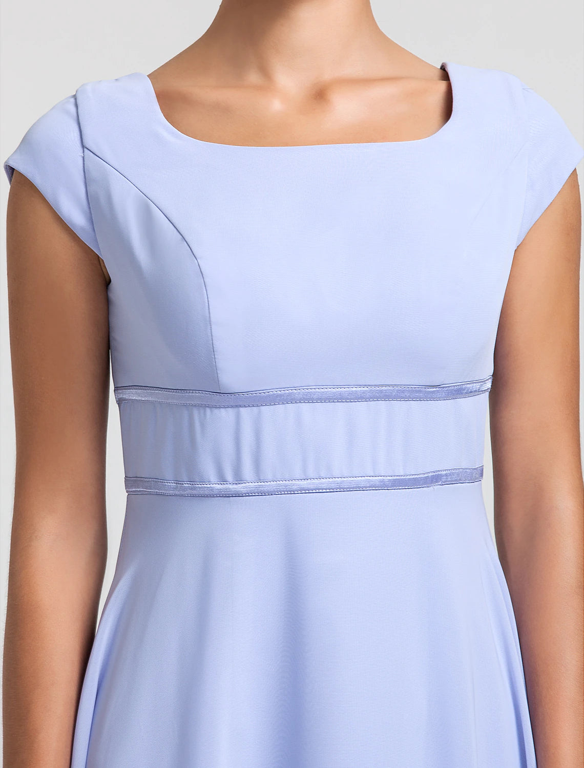 Weitese Sheath / Column Bridesmaid Dress Square Neck Short Sleeve Elegant Floor Length Chiffon with Sash / Ribbon / Pleats
