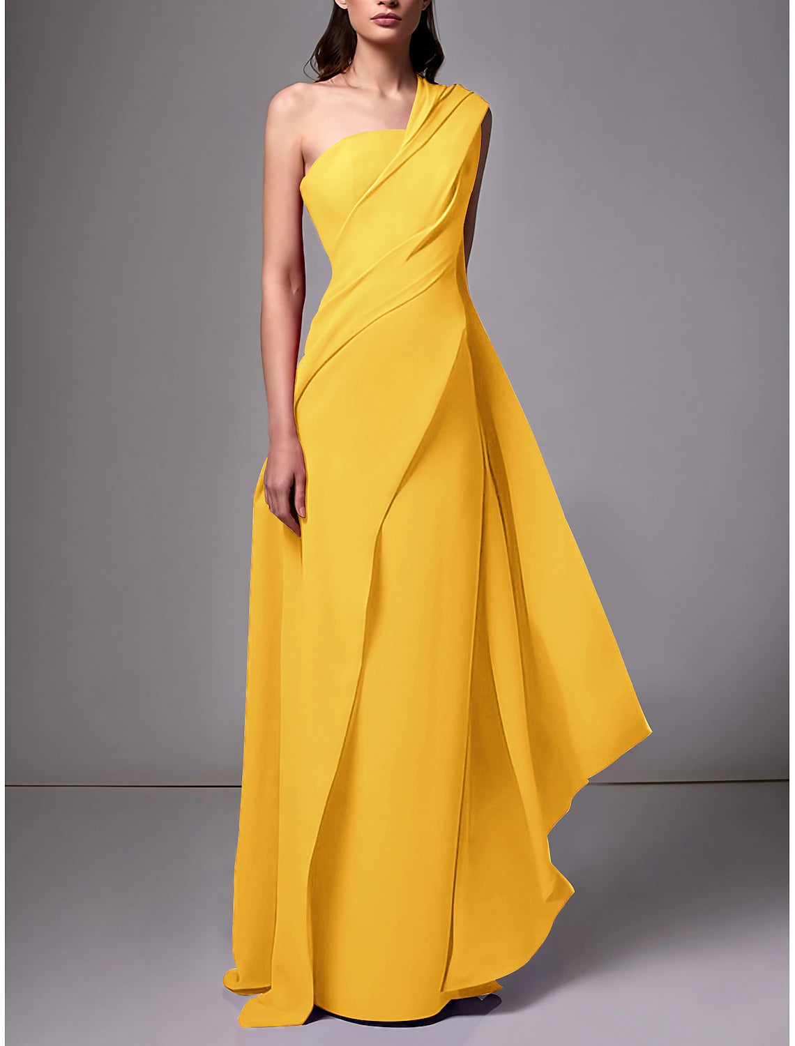 Sheath Evening Gown Red Green Dress Elegant Dress Formal Sweep / Brush Train Sleeveless One Shoulder Stretch Chiffon