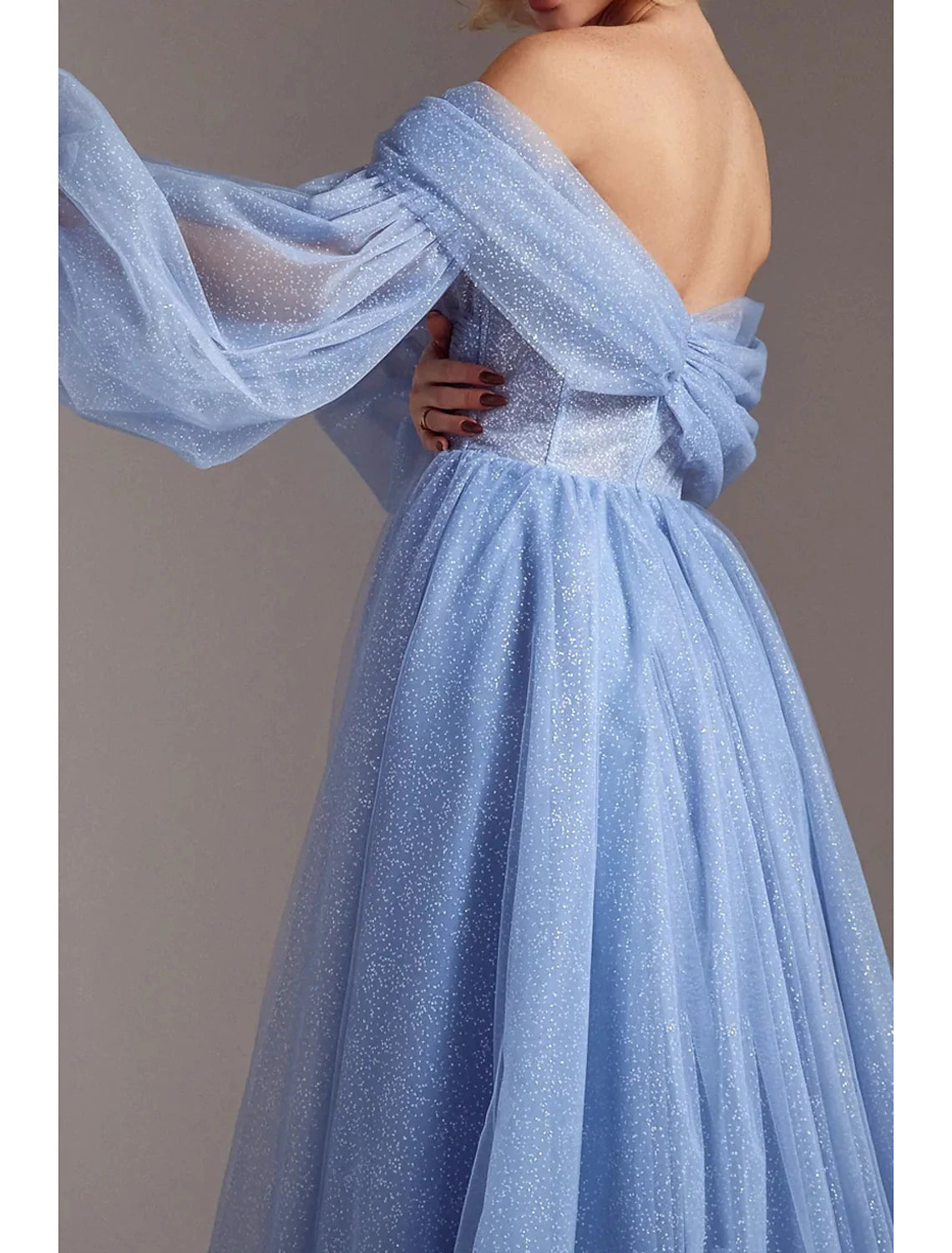 A-Line Evening Dresses Corsets Dress Formal Wedding Party Dress Floor Length Long Sleeve Off Shoulder Tulle