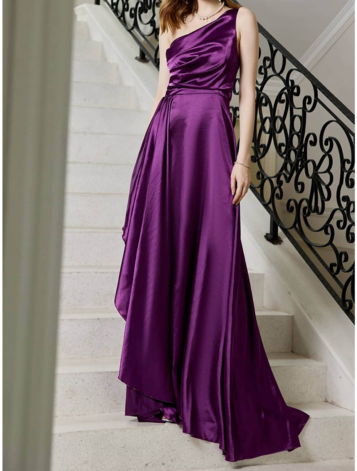 Women's Party Dress New Year's Eve Dress Wedding Guest Dress Formal Dress Long Dress Maxi Dress Red Blue Purple Sleeveless Ruched Spring Fall Winter One Shoulder Winter Dress