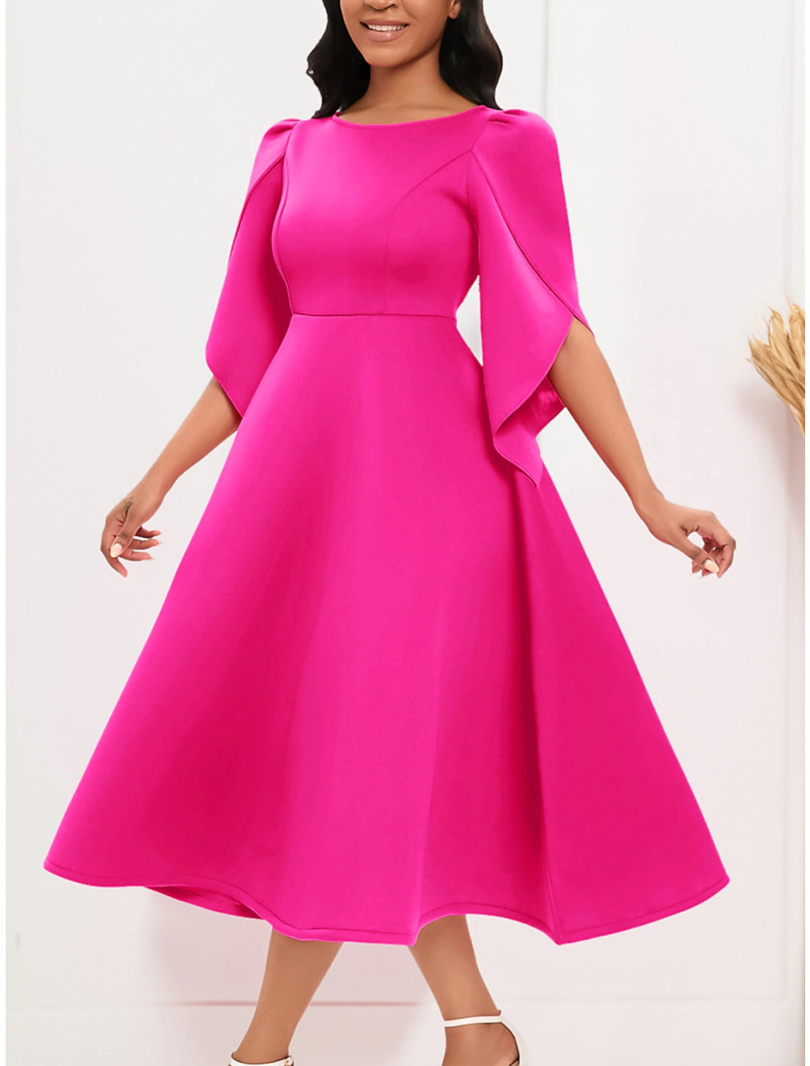 Weitese Women's Prom Dress Party Dress Sheath Dress Midi Dress Royal Blue Purple Green Half Sleeve Pure Color Ruched Fall Winter Autumn Crew Neck Fashion Evening Party Vacation