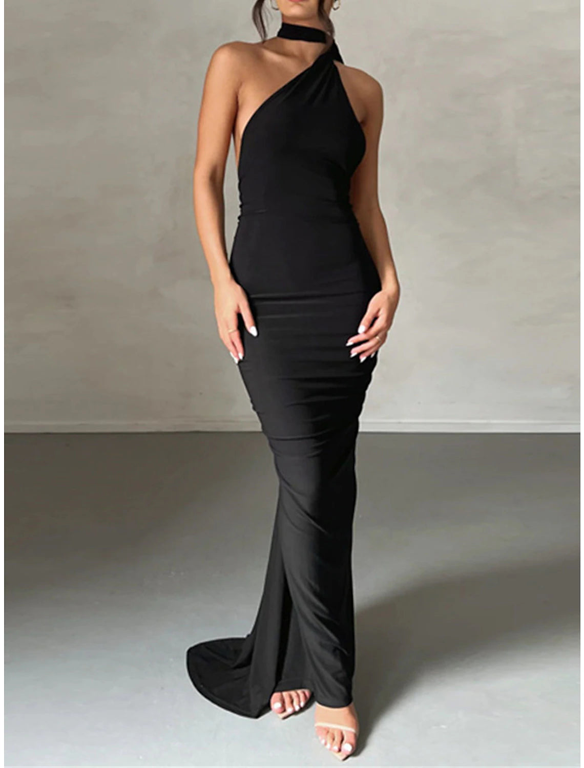 Weitese Women's Little Black Dress Prom Dress Party Dress Dress Long Dress Maxi Dress White Fuchsia Sleeveless Ruched Spring Fall Winter One Shoulder Fashion Evening