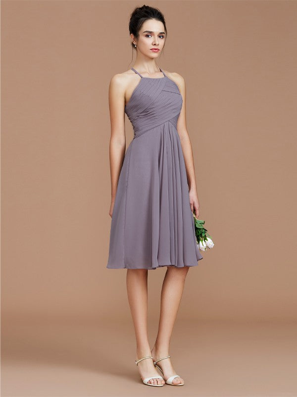 Weitese A-Line/Princess Halter Sleeveless Ruched Short/Mini Chiffon Bridesmaid Dresses