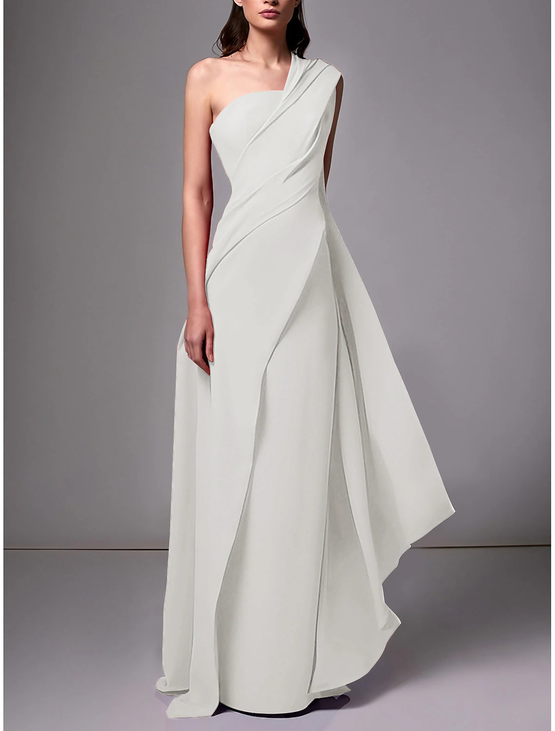 Sheath Evening Gown Red Green Dress Elegant Dress Formal Sweep / Brush Train Sleeveless One Shoulder Stretch Chiffon