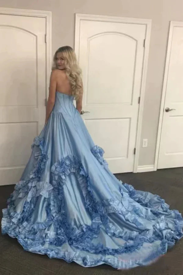 Prom Dresses Stores A Line Gorgeous Blue Sweetheart Swirling Ruffled Prom Dress Evening Dress Formal Women's Dresses